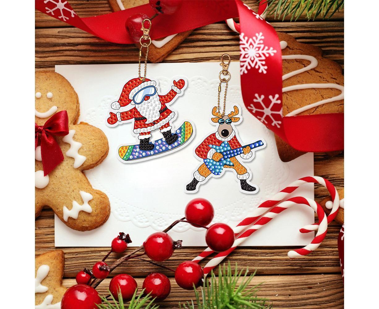 15Pcs Christmas Dot Drill Decorative Painting Keychain Decor DIY Crystal Key Ring Pendant Gift V1263-JX-1319