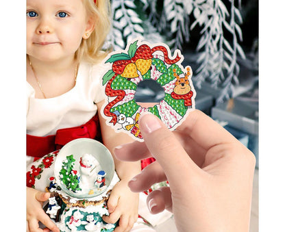 15Pcs Christmas Dot Drill Decorative Painting Keychain Decor DIY Crystal Key Ring Pendant Gift V1263-JX-1319