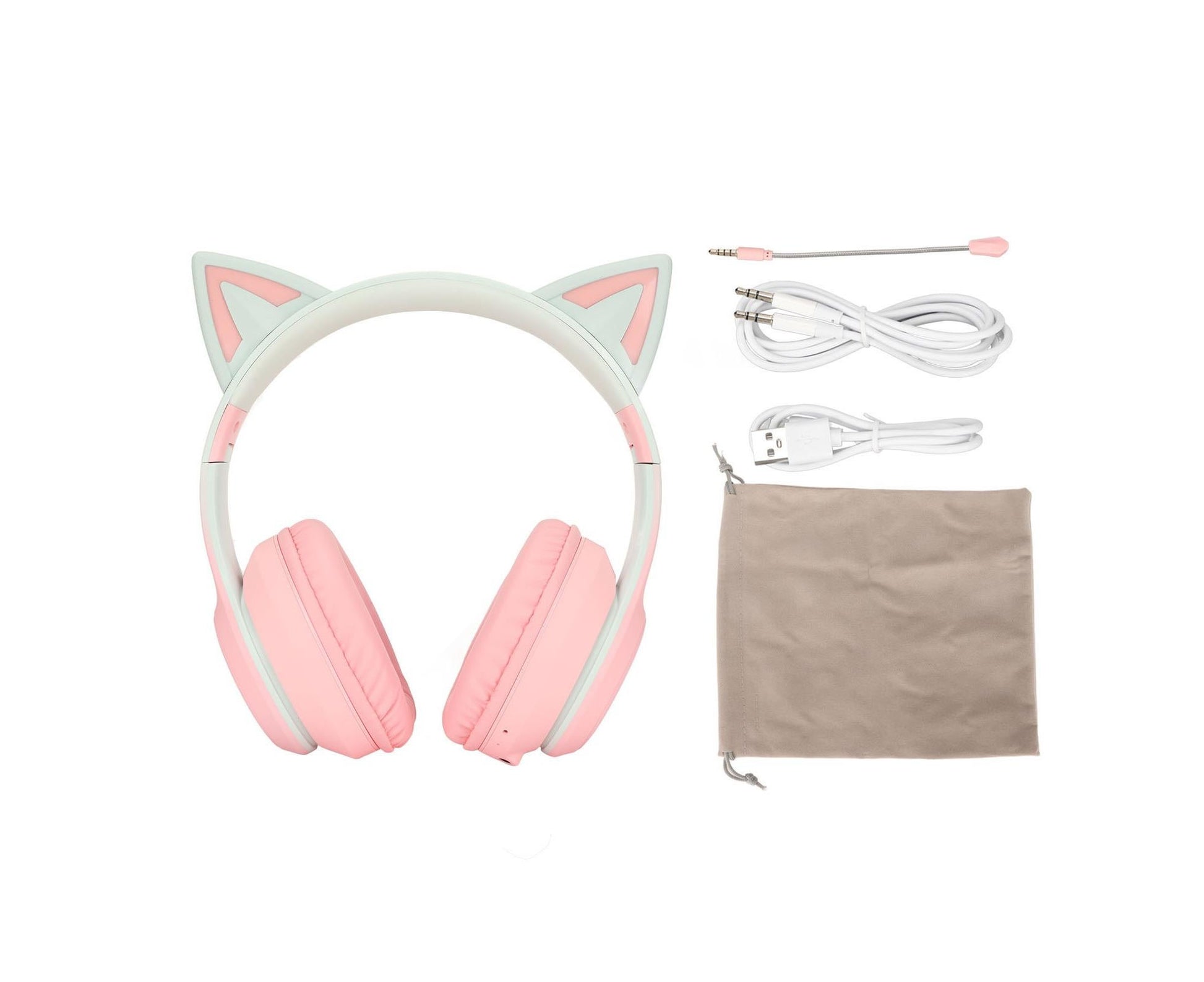 Cat Ear Bluetooth Gaming Headphones Wireless Foldable Music Headset with LED Light Detachable Microphone V1263-JX-133
