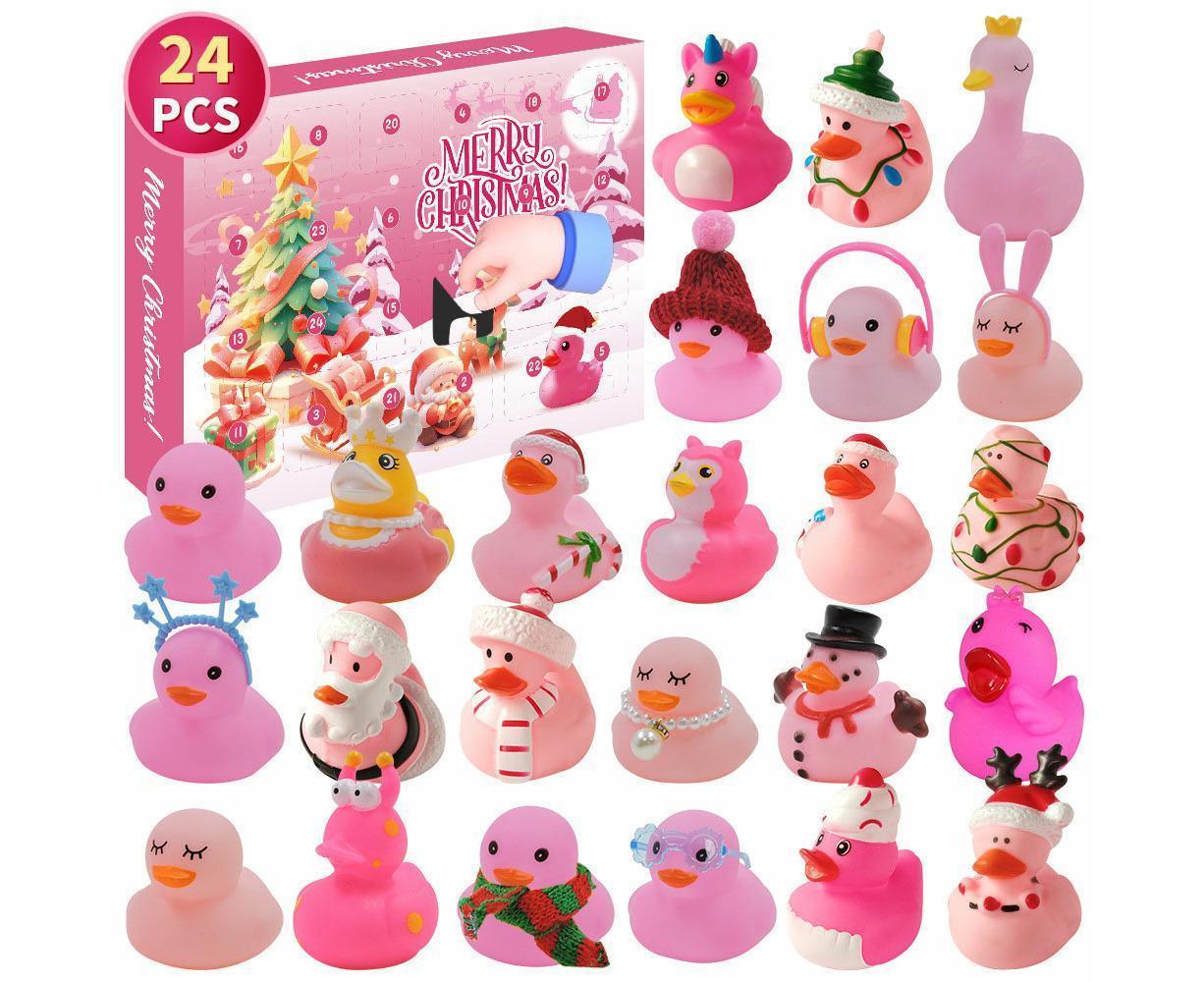 Christmas Advent Calendar 24Days Countdown Rubber Ducks Xmas Toys-Pink V1263-JX-1335