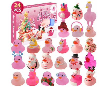 Christmas Advent Calendar 24Days Countdown Rubber Ducks Xmas Toys-Pink V1263-JX-1335