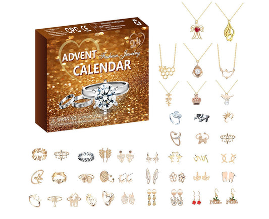 Christmas Advent Calendar Jewelry Box for Women Necklace Earring Finger Rings 24 Days Countdown Calendar New V1263-JX-1339