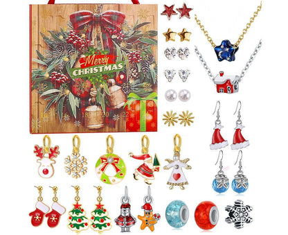 Christmas Necklace Stud Earrings Countdown Calendar V1263-JX-1344
