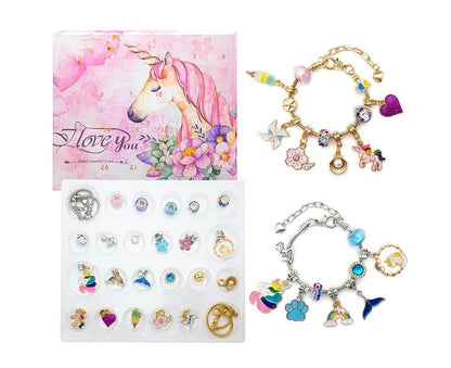 24pcs DIY Christmas Bracelet Advent Calendar Unicorn Christmas Charm Bracelet Set V1263-JX-1357
