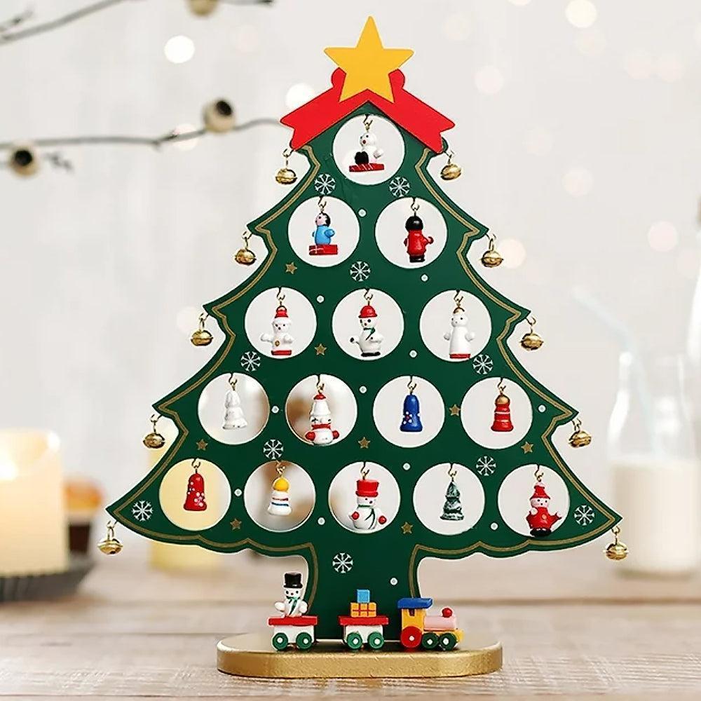 24 Days Advent Calendar Set Wooden Tabletop Christmas Tree with Christmas Tree Decorative Ornaments V1263-JX-1358