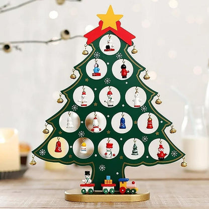 24 Days Advent Calendar Set Wooden Tabletop Christmas Tree with Christmas Tree Decorative Ornaments V1263-JX-1358