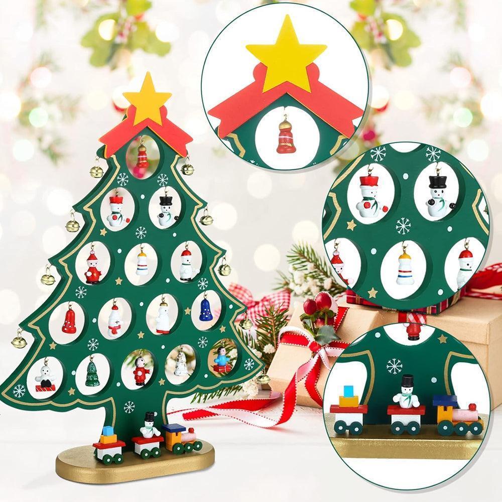 24 Days Advent Calendar Set Wooden Tabletop Christmas Tree with Christmas Tree Decorative Ornaments V1263-JX-1358
