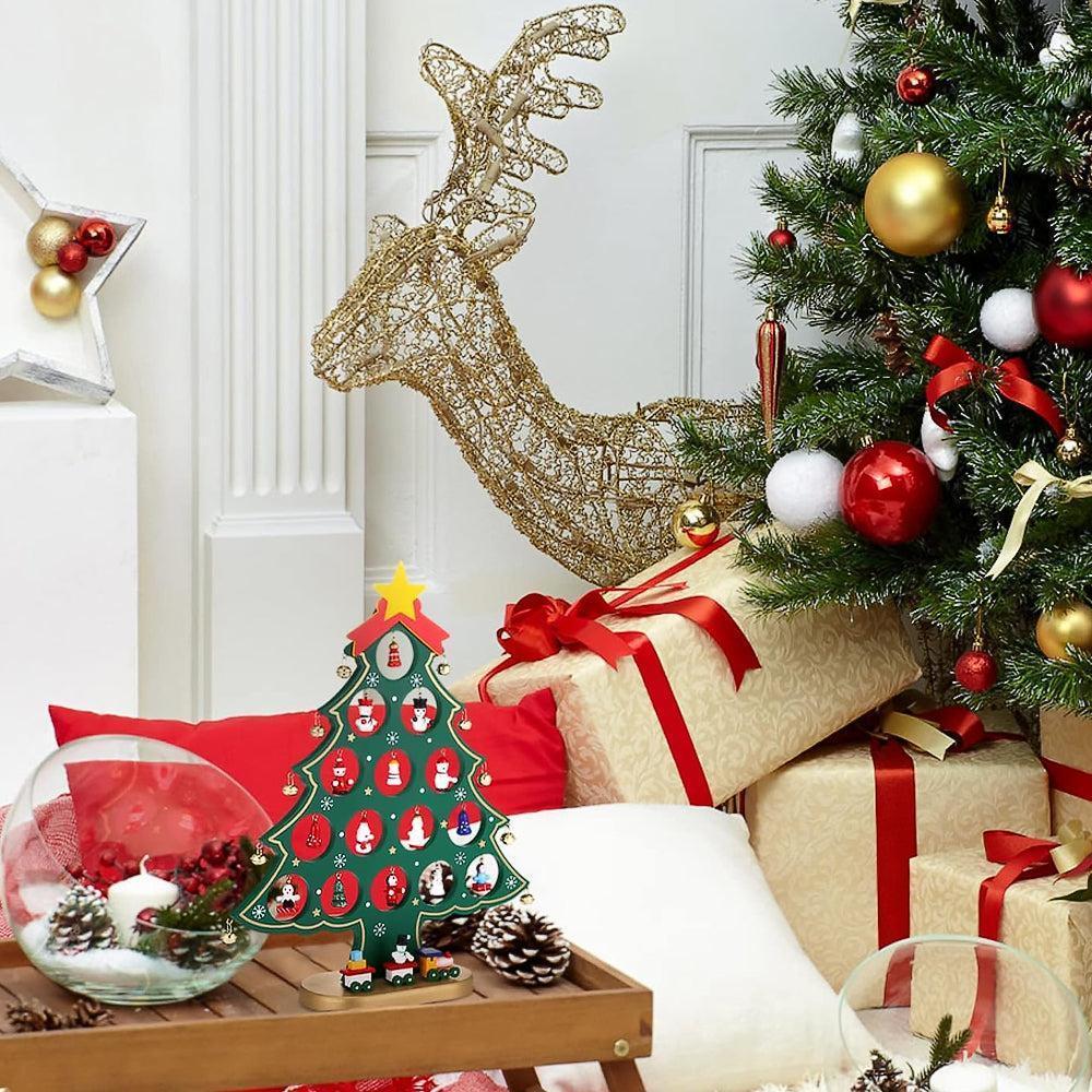 24 Days Advent Calendar Set Wooden Tabletop Christmas Tree with Christmas Tree Decorative Ornaments V1263-JX-1358