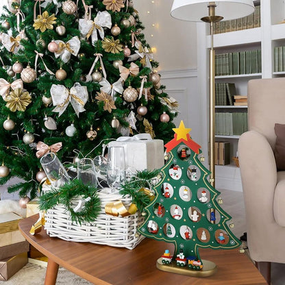 24 Days Advent Calendar Set Wooden Tabletop Christmas Tree with Christmas Tree Decorative Ornaments V1263-JX-1358