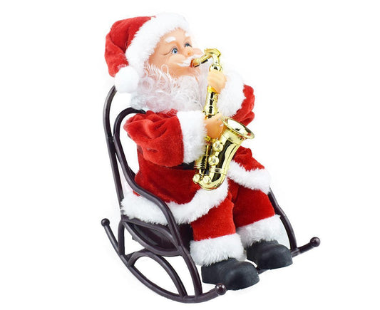 2024 Christmas Playing Saxophone Santa Claus in Chair with Music Electric Funny Santa Decoration Christmas V1263-JX-1362