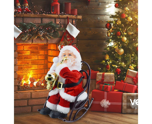 2024 Christmas Playing Saxophone Santa Claus in Chair with Music Electric Funny Santa Decoration Christmas V1263-JX-1362