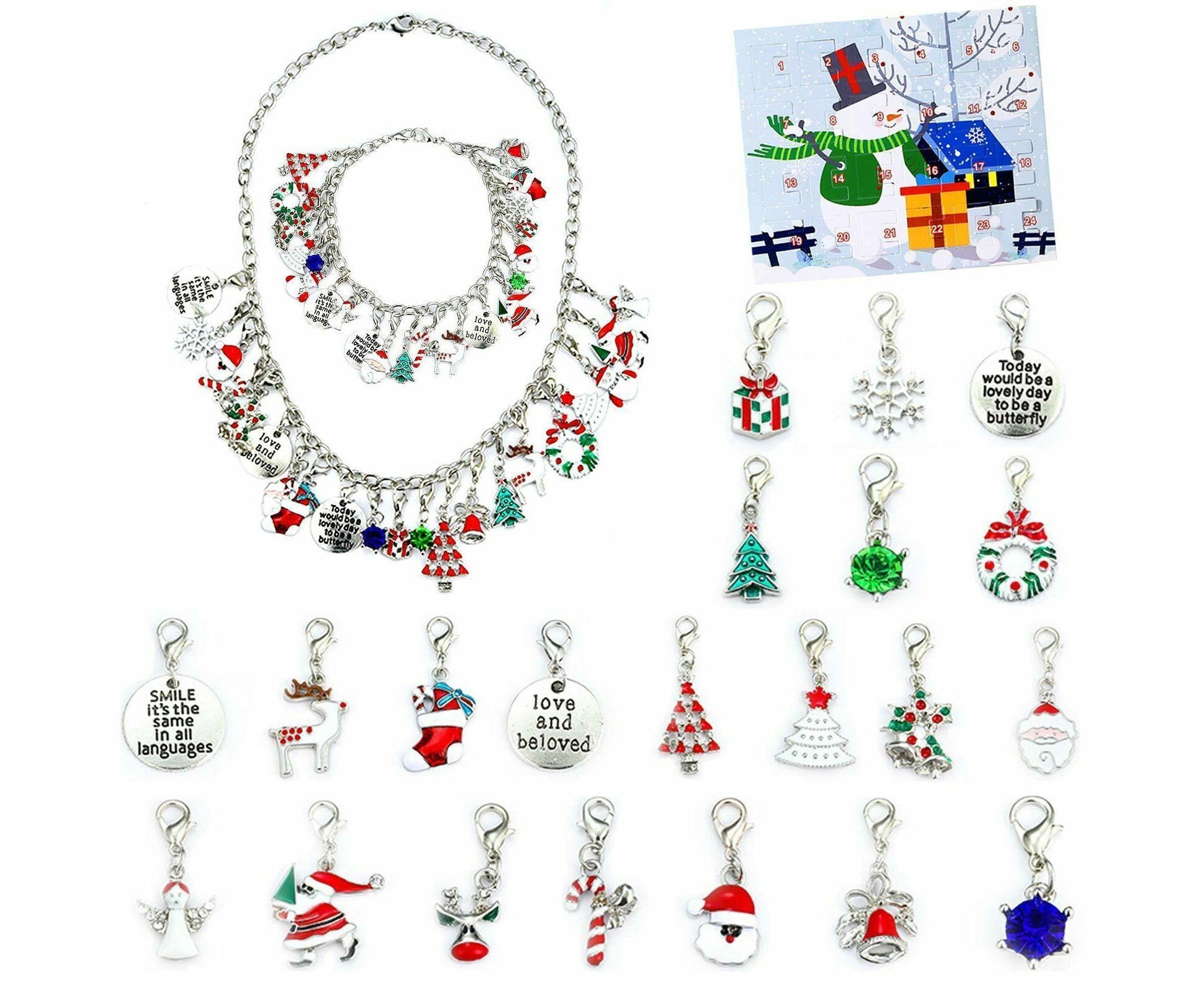 24Pcs Xmas Advent Calendar Christmas Countdown Calendar DIY Charm Bracelet Making Kit Gift V1263-JX-1381