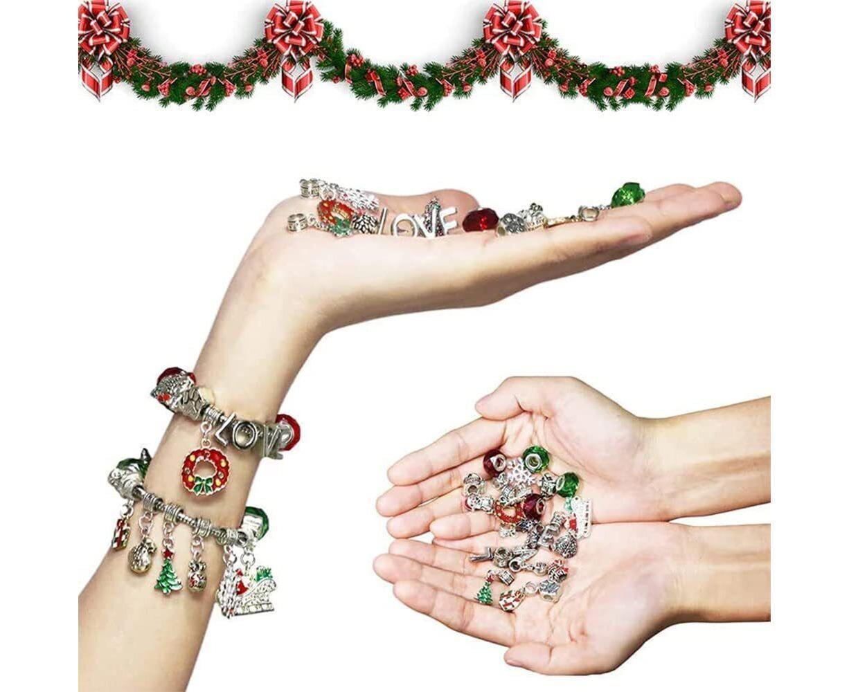 24Pcs Xmas Advent Calendar Christmas Countdown Calendar DIY Charm Bracelet Making Kit Gift V1263-JX-1381