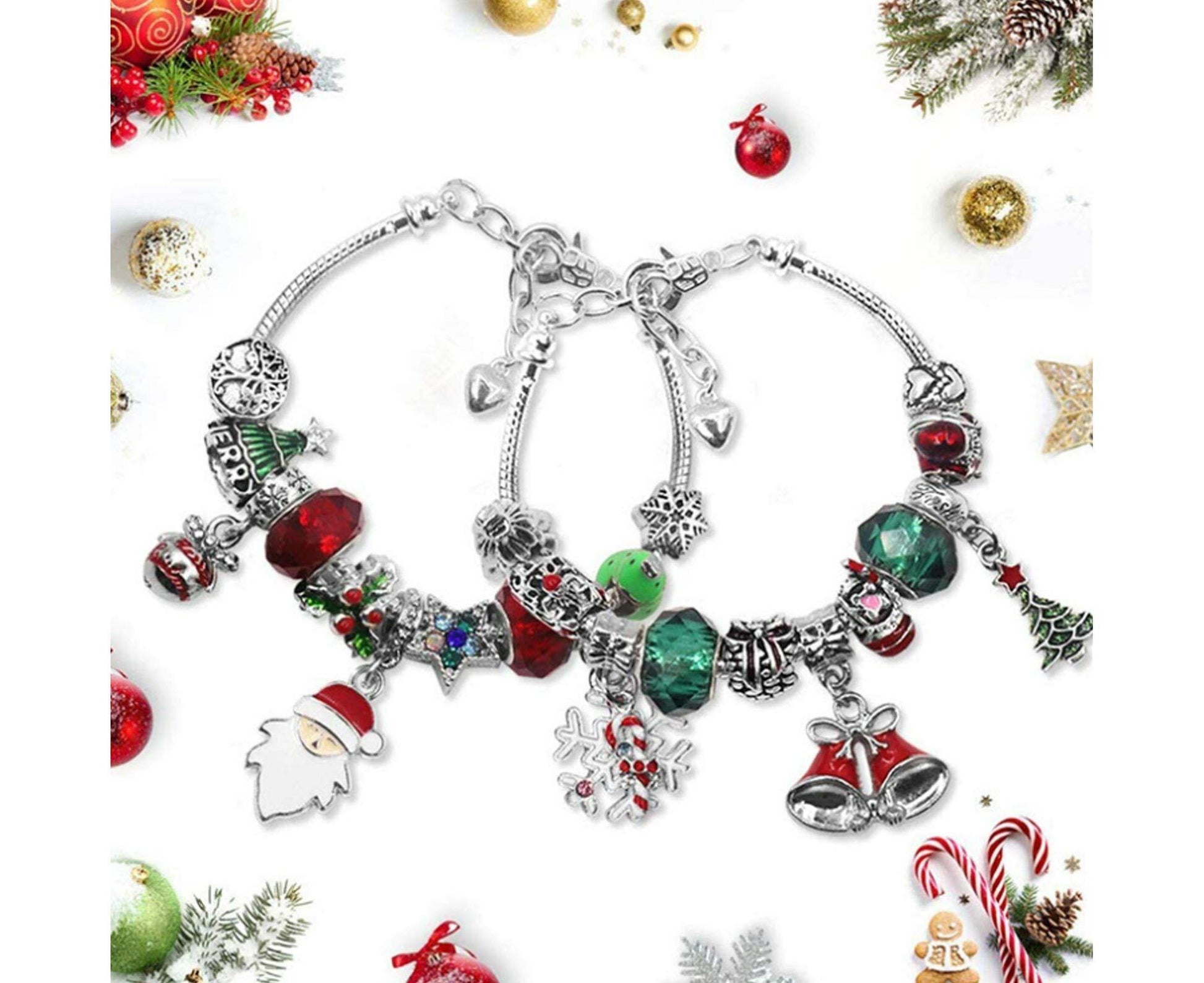 24Pcs Xmas Advent Calendar Christmas Countdown Calendar DIY Charm Bracelet Making Kit Gift V1263-JX-1381