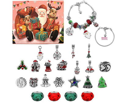 24Pcs Santa Tree Advent Calendar Christmas Countdown Calendar DIY Charm Bracelet Making Kit Gift V1263-JX-1382