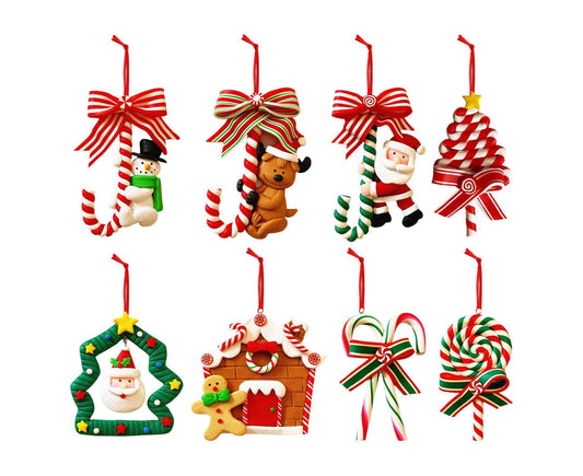 8pcs Christmas Candy Hanging Ornament Soft Clay Decorative Pendant Hanging Candy Decor V1263-JX-1385