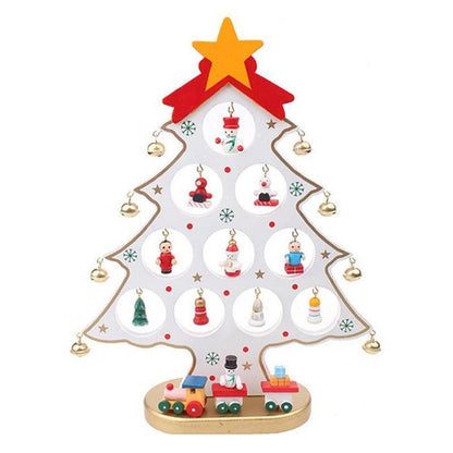Funny Desktop Wooden Christmas Tree Decor Set with 10 Mini Ornaments - White V1263-JX-1390