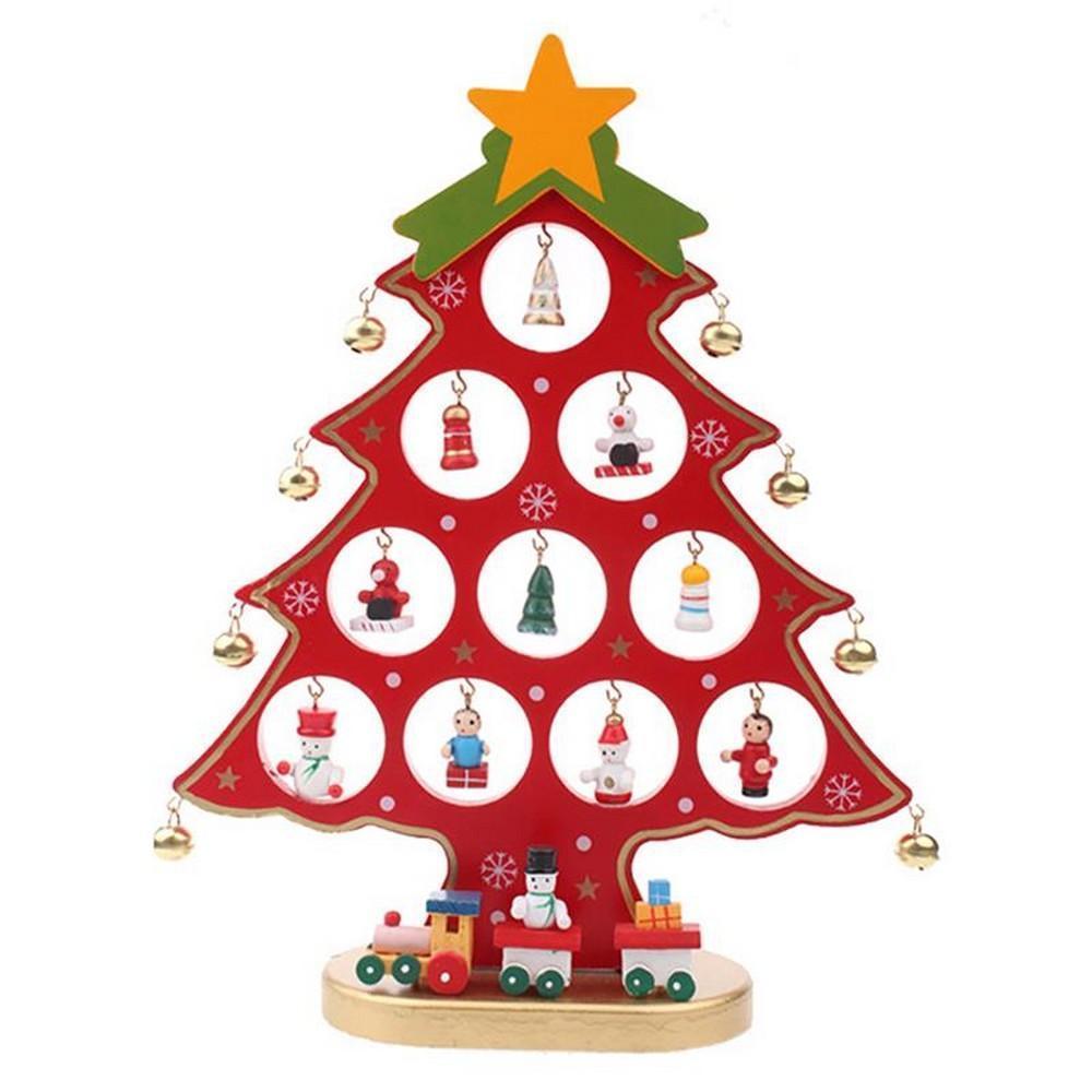 Funny Desktop Wooden Christmas Tree Decor Set with 10 Mini Ornaments - Red V1263-JX-1391