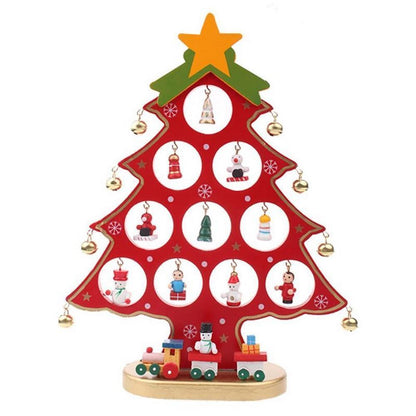 Funny Desktop Wooden Christmas Tree Decor Set with 10 Mini Ornaments - Red V1263-JX-1391