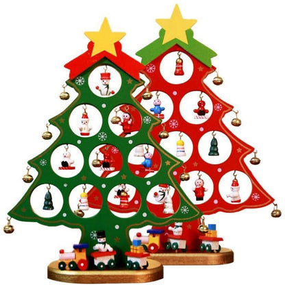 Funny Desktop Wooden Christmas Tree Decor Set with 10 Mini Ornaments - Red V1263-JX-1391