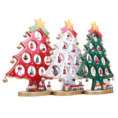 Funny Desktop Wooden Christmas Tree Decor Set with 10 Mini Ornaments - Red V1263-JX-1391