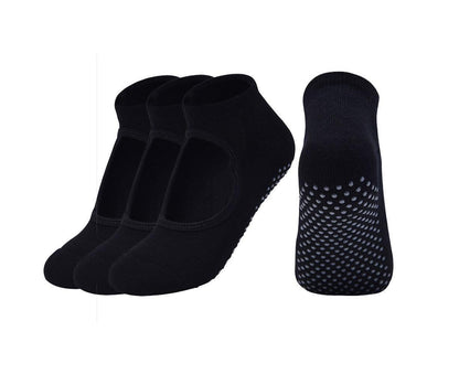 3 Pack Non Slip Grip Yoga Socks for Pilates, Barre, Home-Black V1263-JX-1396