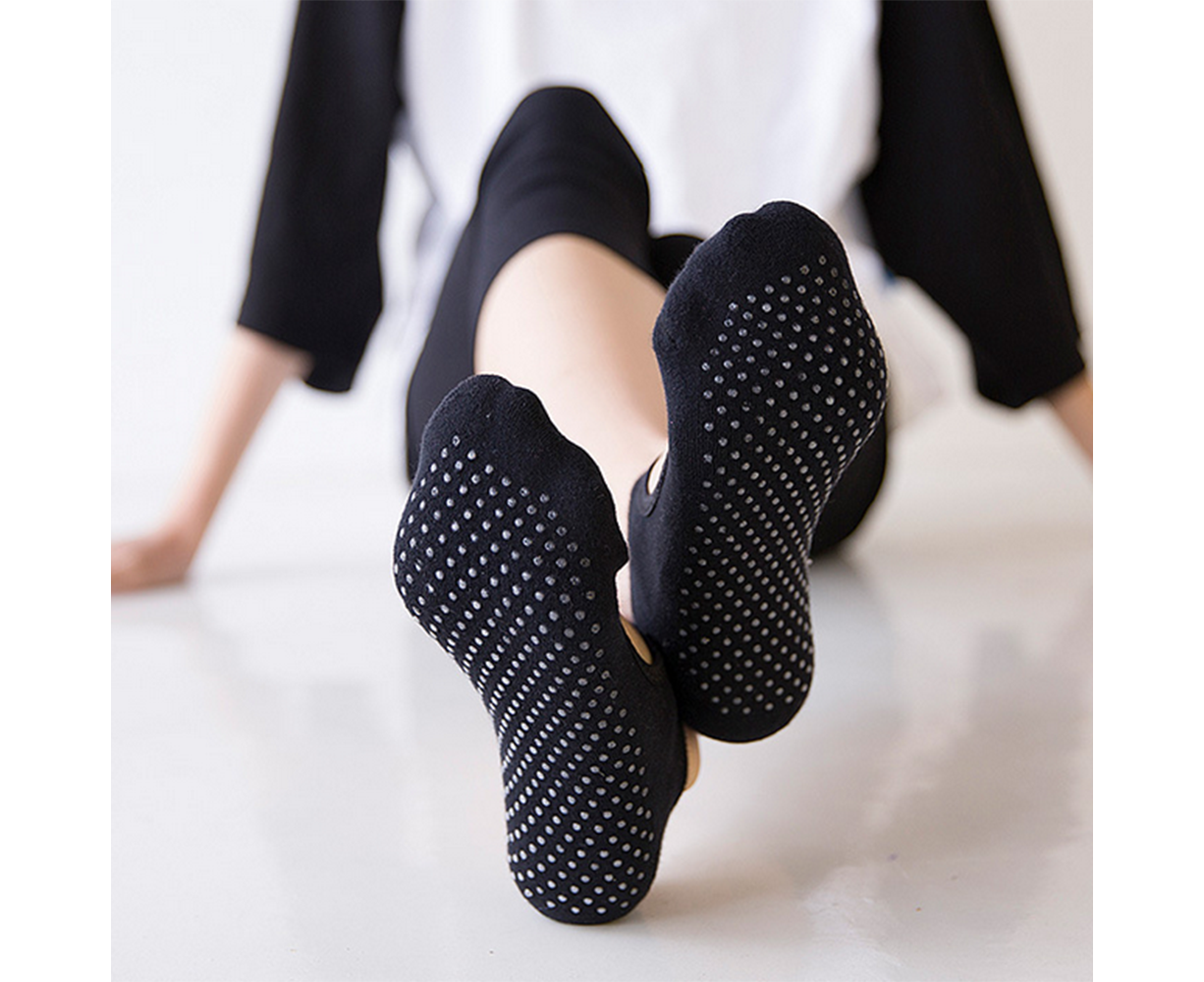 3 Pack Non Slip Grip Yoga Socks for Pilates, Barre, Home-Black V1263-JX-1396