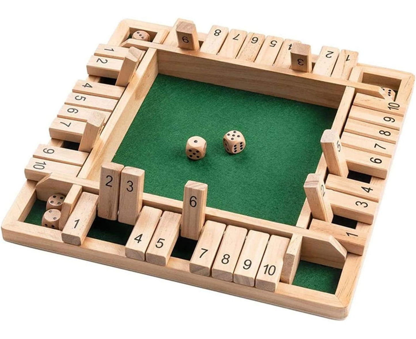 Wooden Board Game, 4 Players Shut The Box Dice Game Mathematics Traditional Pub Board Dice Game Travel board V1263-JX-1400