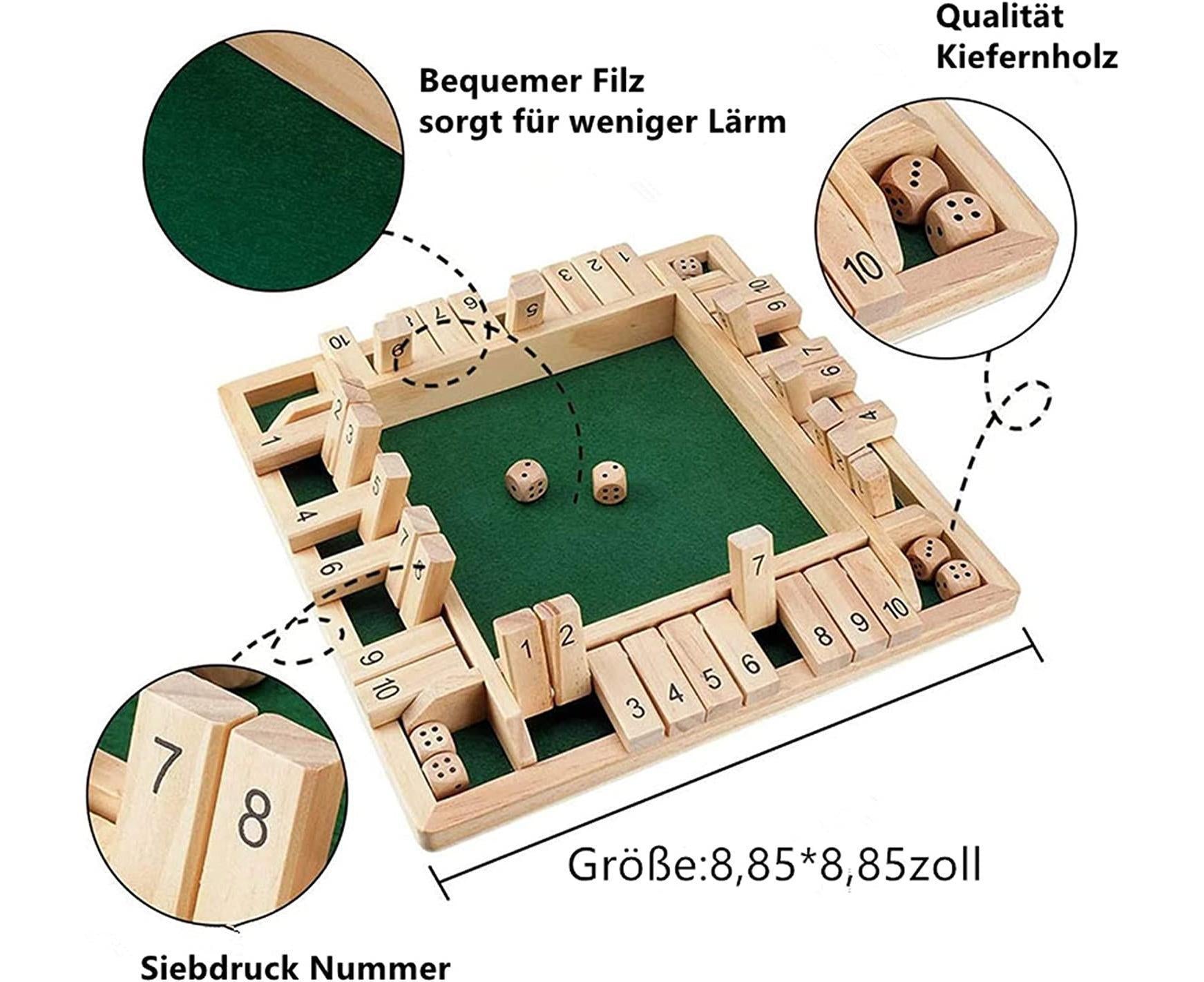 Wooden Board Game, 4 Players Shut The Box Dice Game Mathematics Traditional Pub Board Dice Game Travel board V1263-JX-1400