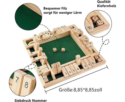 Wooden Board Game, 4 Players Shut The Box Dice Game Mathematics Traditional Pub Board Dice Game Travel board V1263-JX-1400