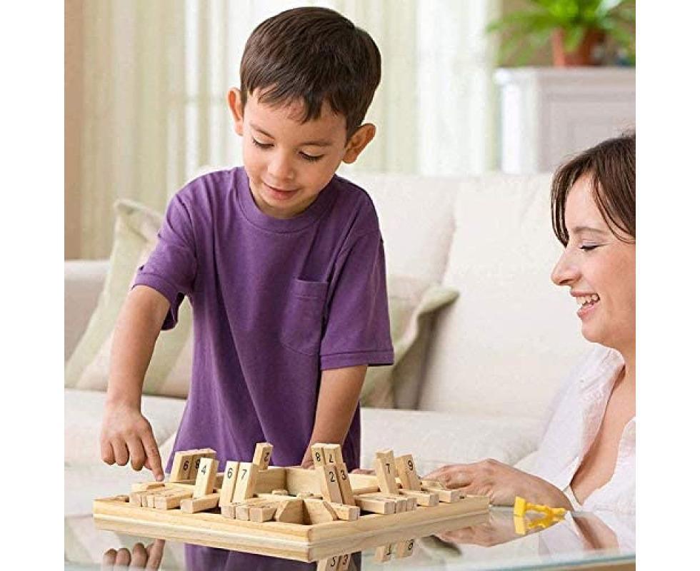 Wooden Board Game, 4 Players Shut The Box Dice Game Mathematics Traditional Pub Board Dice Game Travel board V1263-JX-1400