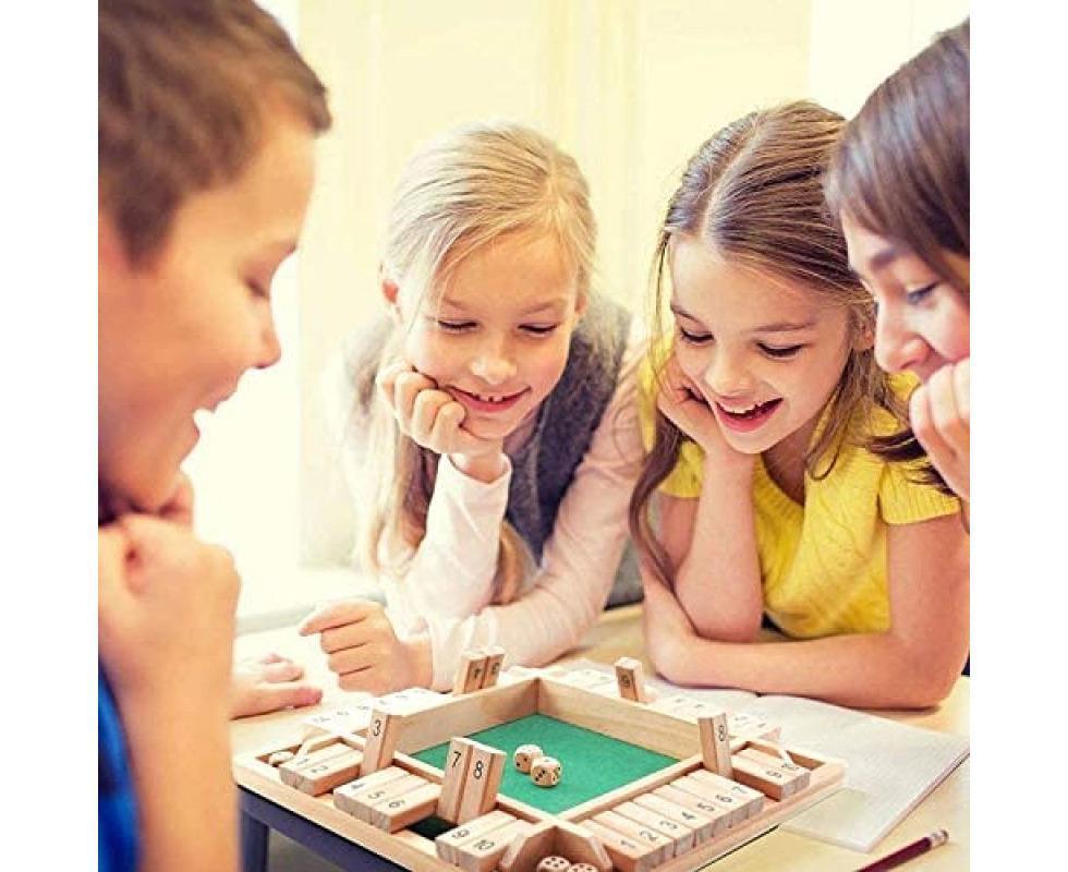 Wooden Board Game, 4 Players Shut The Box Dice Game Mathematics Traditional Pub Board Dice Game Travel board V1263-JX-1400