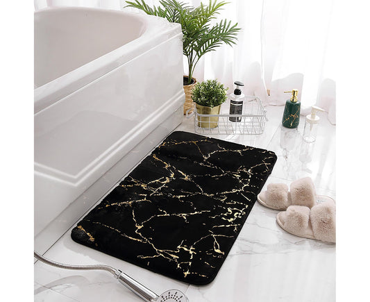 Floor Mat Anti-slip Water Absorbent Polyester Rectangular Door Carpet Cushion for Daily Use-Black 50*80cm V1263-JX-1420