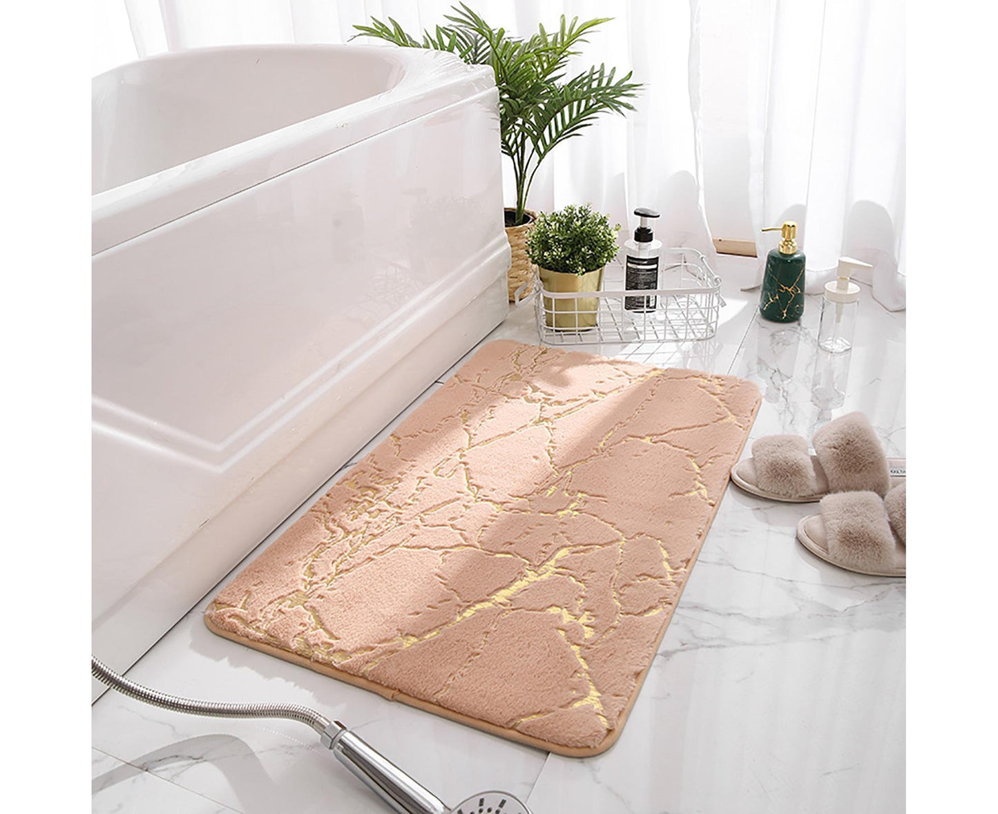 Floor Mat Anti-slip Water Absorbent Polyester Rectangular Door Carpet Cushion for Daily Use-Camel 50*80cm V1263-JX-1421