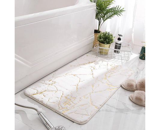Floor Mat Anti-slip Water Absorbent Polyester Rectangular Door Carpet Cushion for Daily Use-Milky White V1263-JX-1423