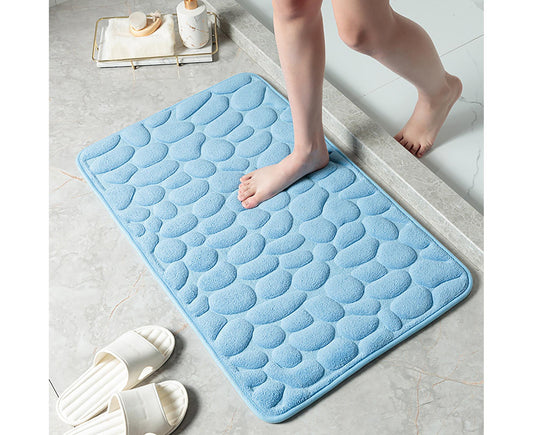 Floor Rugs Easy Clean Water Absorbent Solid Color Anti-slip Entrance Door Bath Mat for Home-Light Blue 50*80cm V1263-JX-1427