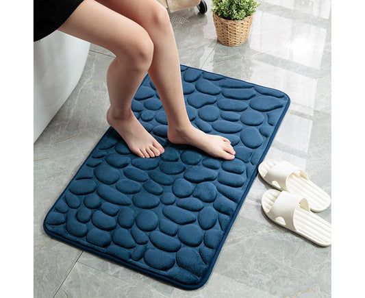 Floor Rugs Easy Clean Water Absorbent Solid Color Anti-slip Entrance Door Bath Mat for Home-Navy Blue 50*80cm V1263-JX-1429