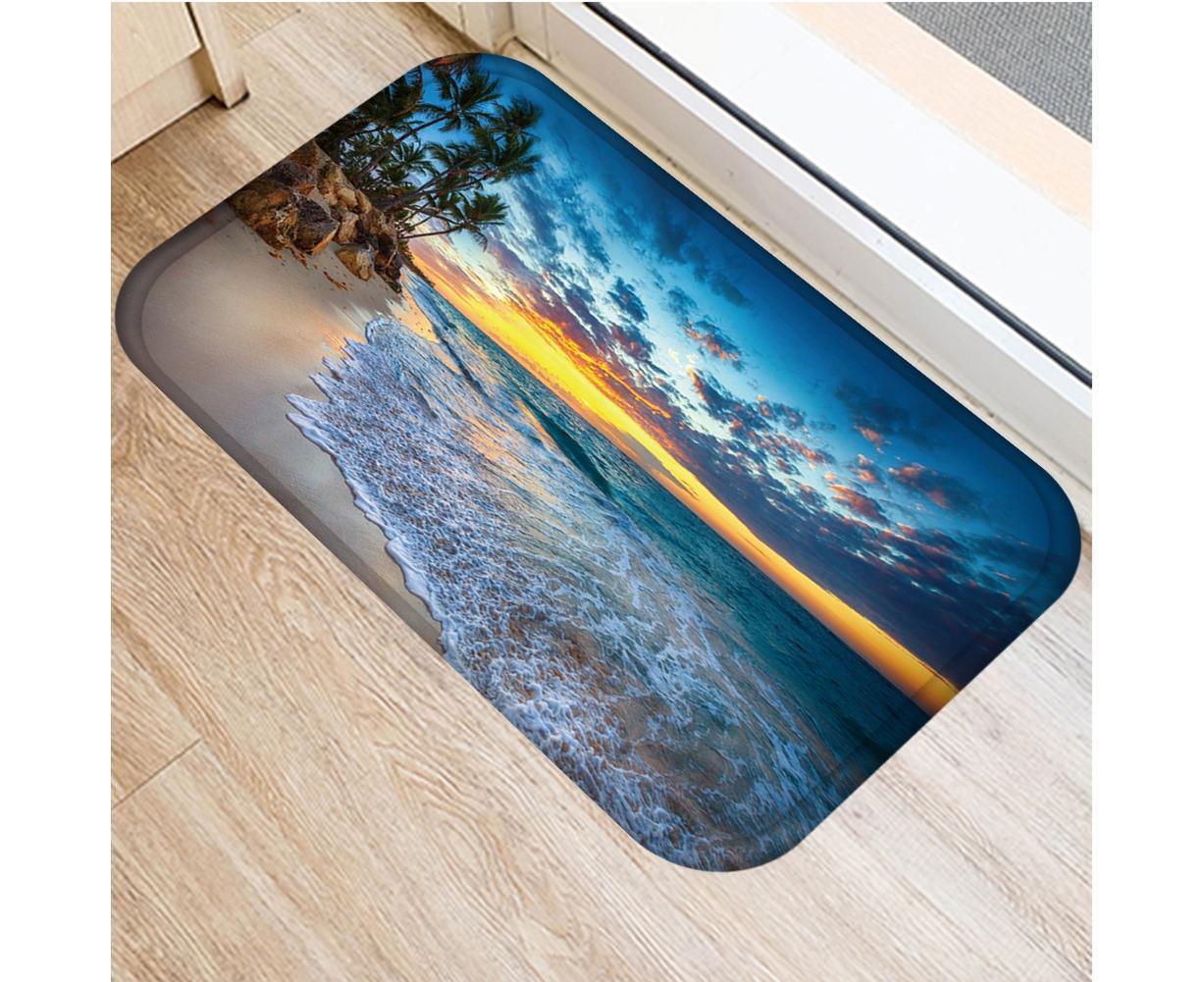 Fresh Beach Sky Kitchen Hallway Door Mat Entrance Rug Non-slip Bathroom Carpet V1263-JX-1436