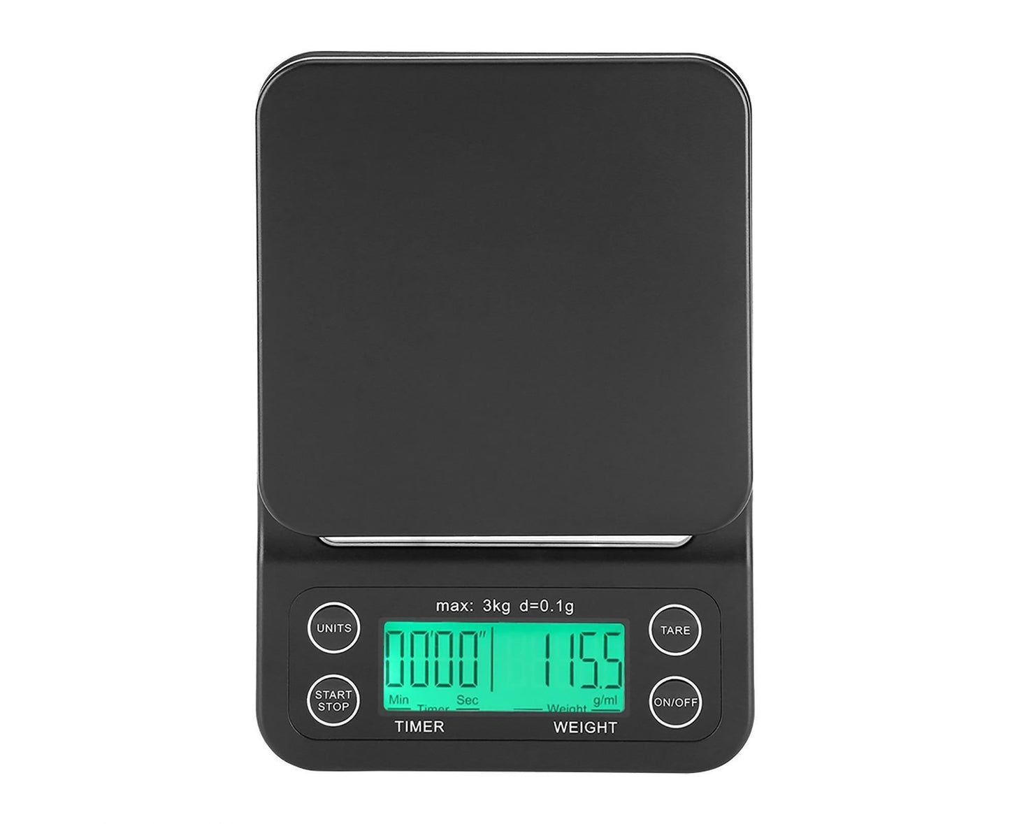 3KG/0.1g Electronic Digital Kitchen Food Scale Drip Coffee Weighing with Timer(Green Backlight) V1263-JX-1462