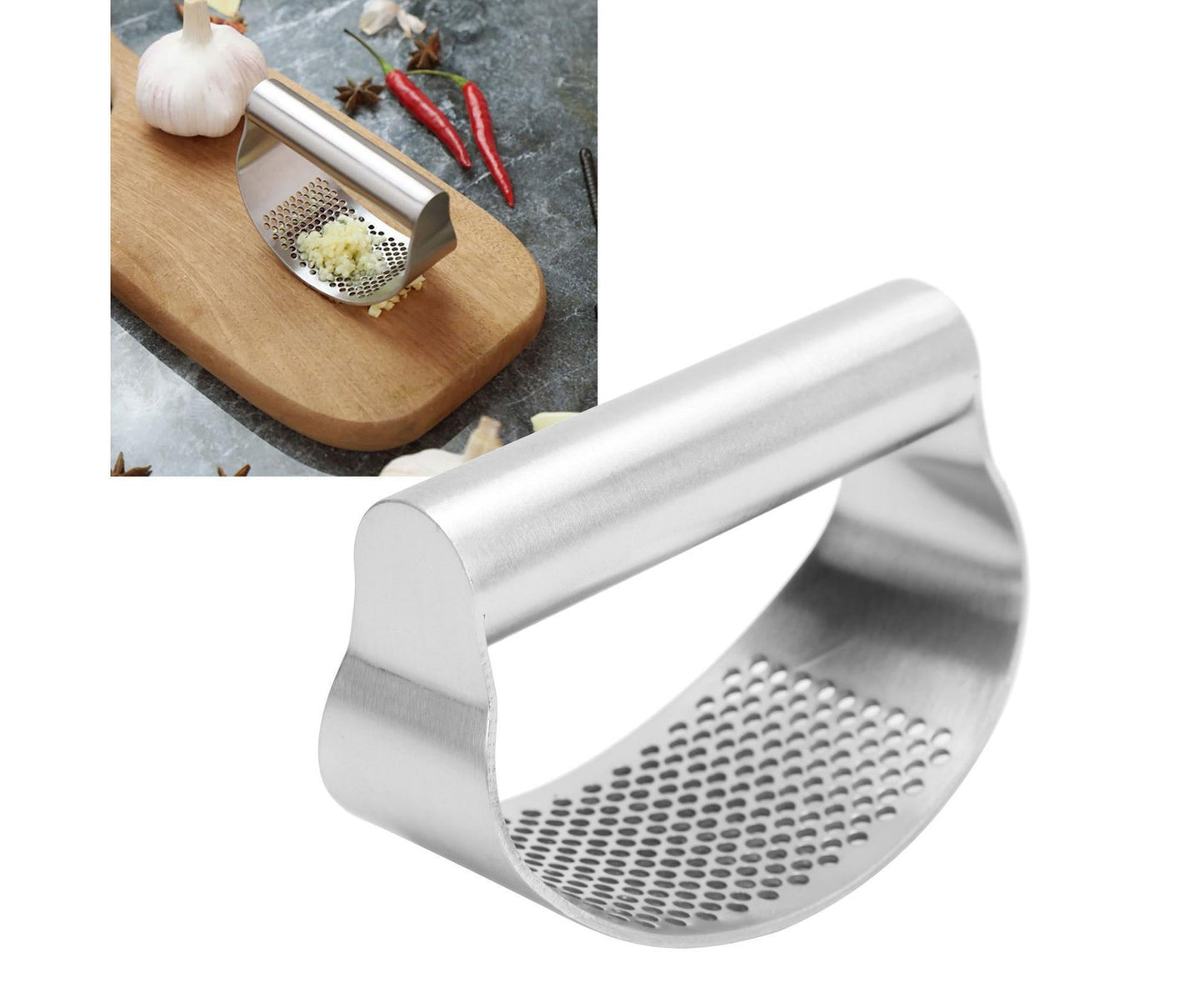 Manual Garlic Press Masher Crusher Squeezer with Brush Peeler Kit Kitchen Gadget Set V1263-JX-1507