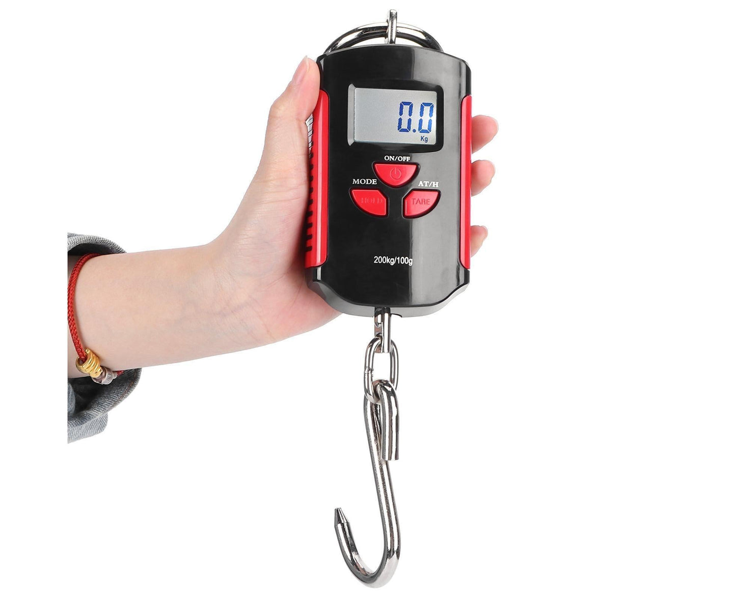 Portable Electronic Hanging Scale Digital LCD Backlit Display kg/lb/JIN 200KG W/HookRed Frame V1263-JX-1516