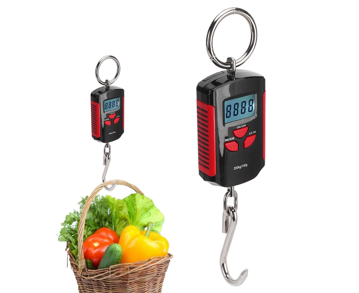 Portable Electronic Hanging Scale Digital LCD Backlit Display kg/lb/JIN 200KG W/HookRed Frame V1263-JX-1516