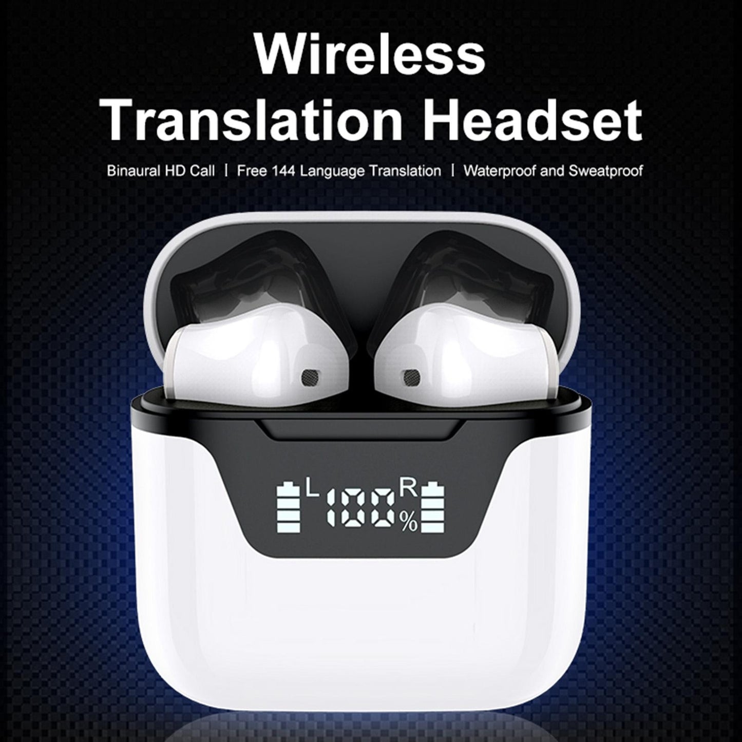 Language Translator Earbuds Bluetooth Support 144 Languages Translation Wireless Translator Earphone White V1263-JX-152