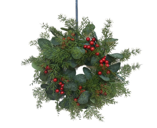 Artificial Christmas Wreath for Front Door Xmas Red Berry Wreath with Pine Needles Cones Winter Eucalyptus V1263-JX-1533