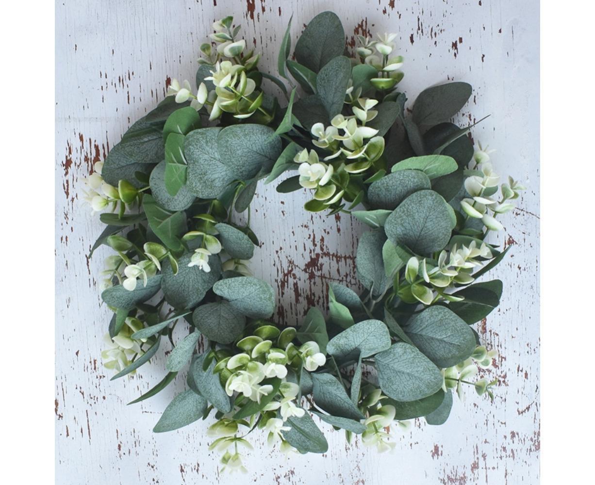 Artificial Eucalyptus Wreath for Front Door, Spring Summer Green Leaf Wreath for Farmhouse Wall Wedding Decor V1263-JX-1536