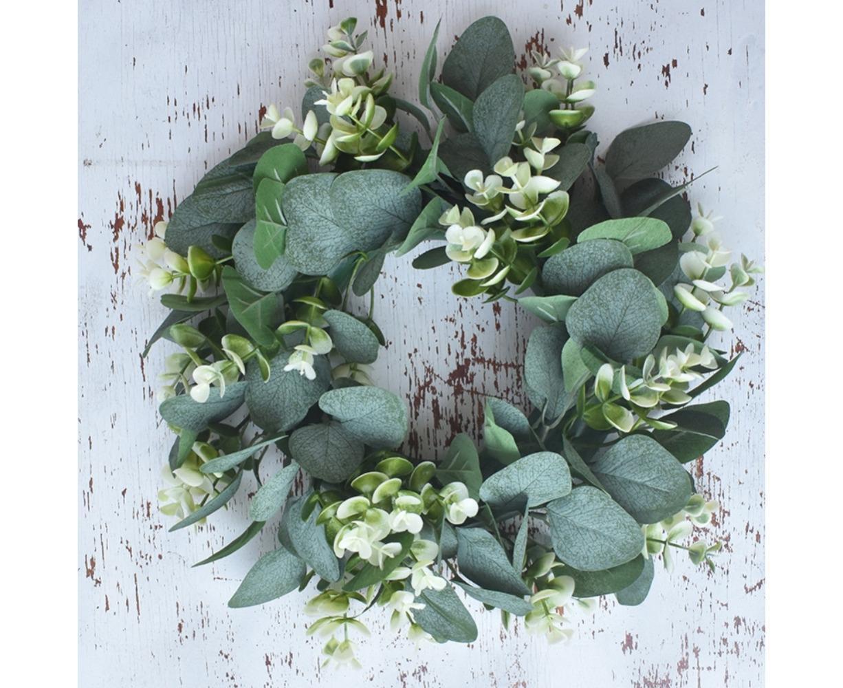 Artificial Eucalyptus Wreath for Front Door, Spring Summer Green Leaf Wreath for Farmhouse Wall Wedding Decor V1263-JX-1536