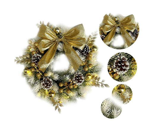 Christmas Decoration Wreath for Front Door, Wall Hanging Snowball Red Berry Pine Cone Garland Ornament for V1263-JX-1541