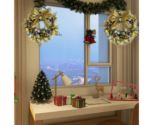 Christmas Decoration Wreath for Front Door, Wall Hanging Snowball Red Berry Pine Cone Garland Ornament for V1263-JX-1541