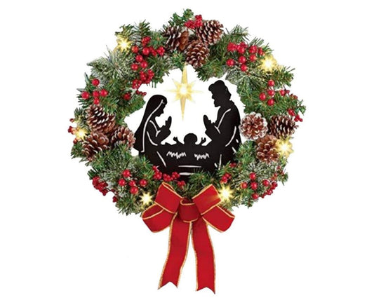 Christmas Wreath Christmas Ornament Decoration Holy Family Set Led Lights Candle Front Door Wall Christmas V1263-JX-1544