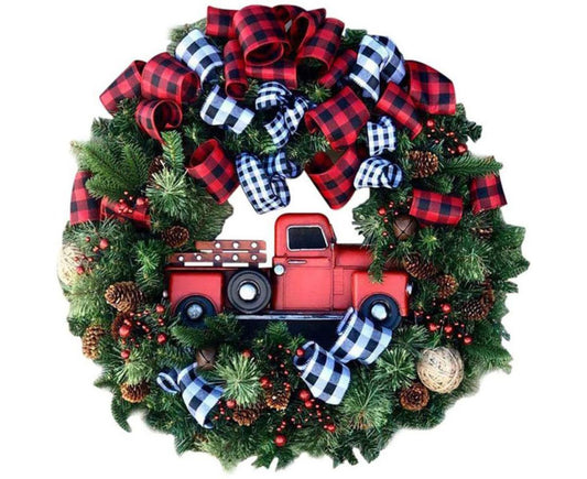 Christmas Wreath for Car, Truck or Festival Decoration LED Artificial Christmas Car Wreath - 25cm V1263-JX-1546
